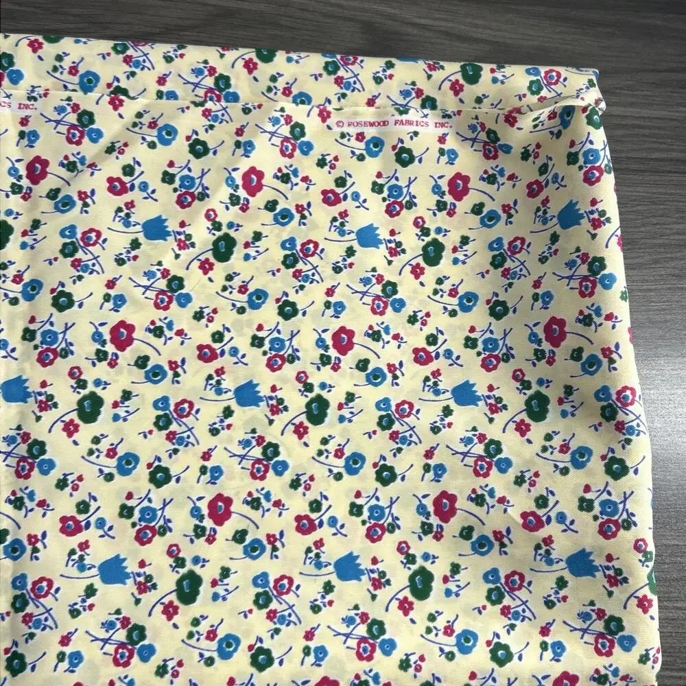 Ditsy Tulip Floral Polyester Fabric Rosewood 42x82 Vintage Teal Fuchsia Green